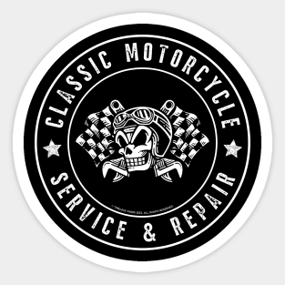 Classic Motorcycle Service & Repair Skull Flags Sticker